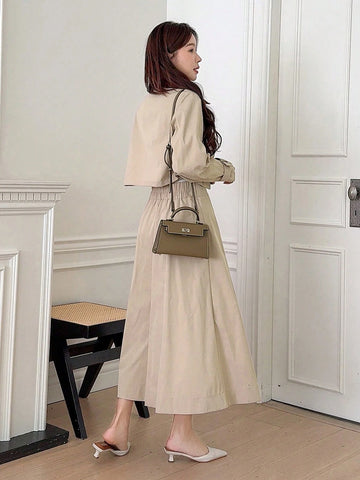 DAZY 2-Piece Set: Solid Color Windbreaker Jacket And A-Line Skirt For Women