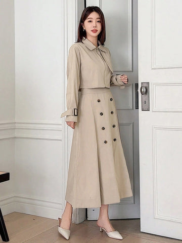 DAZY 2-Piece Set: Solid Color Windbreaker Jacket And A-Line Skirt For Women