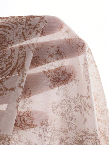 DAZY 2pcs/Set Chiffon Floral Print Long Sleeve Blouse And Elastic Waist Skirt