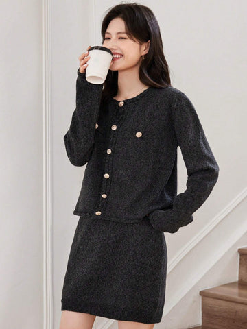 DAZY 2pcs/Set Korean Style Knitted Sweater Dress Outfit, Fashion, For Autumn