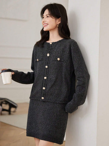 DAZY 2pcs/Set Korean Style Knitted Sweater Dress Outfit, Fashion, For Autumn