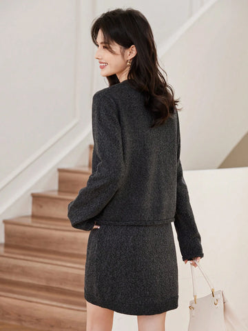 DAZY 2pcs/Set Korean Style Knitted Sweater Dress Outfit, Fashion, For Autumn