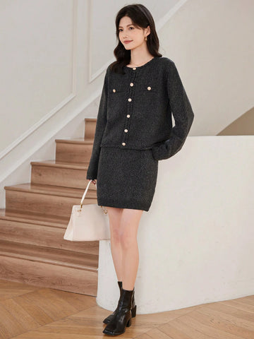 DAZY 2pcs/Set Korean Style Knitted Sweater Dress Outfit, Fashion, For Autumn