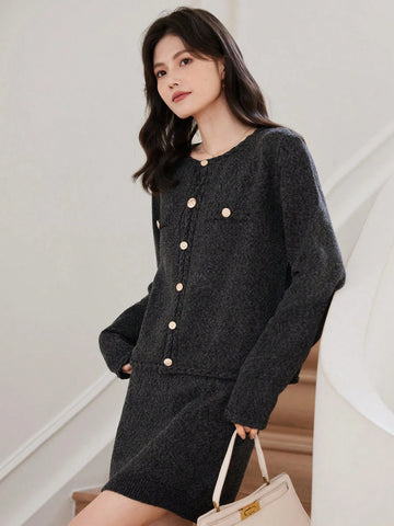 DAZY 2pcs/Set Korean Style Knitted Sweater Dress Outfit, Fashion, For Autumn