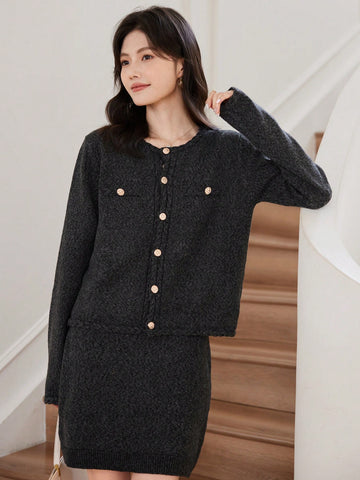 DAZY 2pcs/Set Korean Style Knitted Sweater Dress Outfit, Fashion, For Autumn