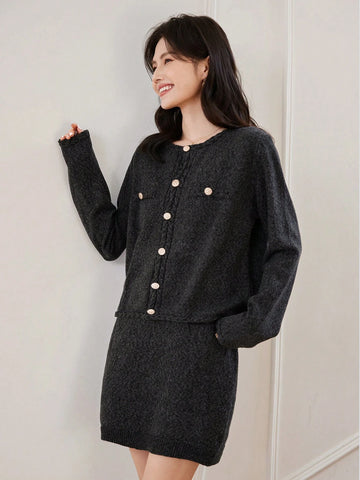 DAZY 2pcs/Set Korean Style Knitted Sweater Dress Outfit, Fashion, For Autumn