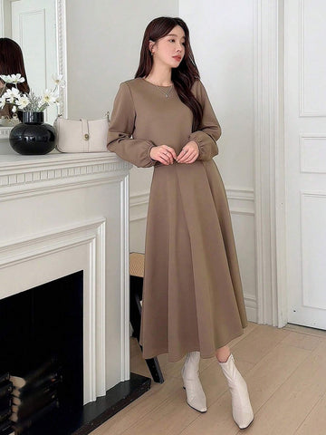 DAZY 2pcs/Set Women Plain Crew Neck Cropped Top And A-Line Skirt