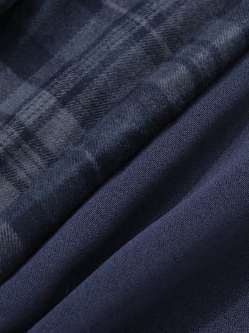 DAZY 2pcs Loose Retro Plaid Straight Leg Casual Pants & Hoodie Sweatshirt Set For Women, Fleece Lined