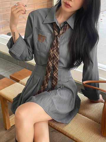 DAZY 2pcs Set: Women's Solid Color Pleated Blouse & Skirt