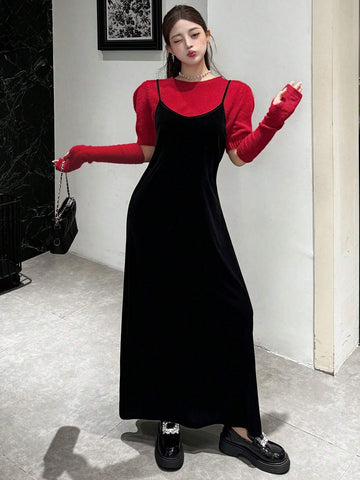 DAZY 2pcs Women Casual Sweater And Slip Dress Set, Autumn/Winter