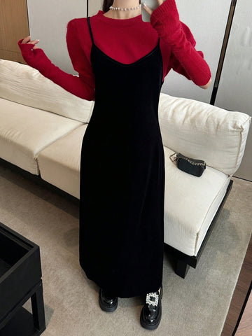 DAZY 2pcs Women Casual Sweater And Slip Dress Set, Autumn/Winter