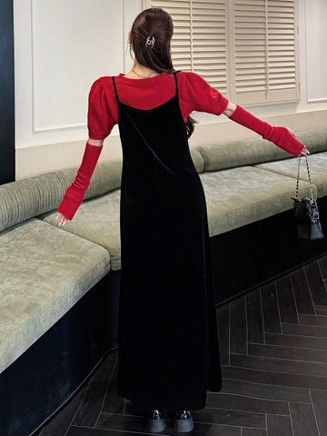 DAZY 2pcs Women Casual Sweater And Slip Dress Set, Autumn/Winter