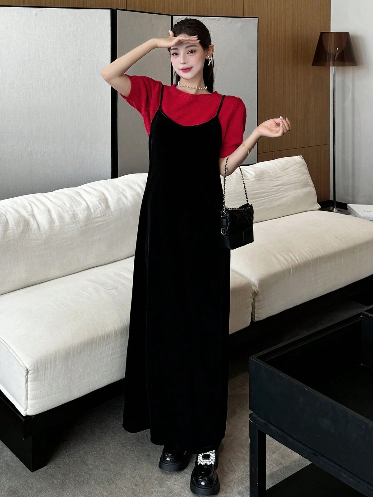 DAZY 2pcs Women Casual Sweater And Slip Dress Set, Autumn/Winter