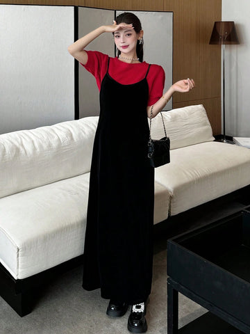 DAZY 2pcs Women Casual Sweater And Slip Dress Set, Autumn/Winter