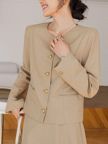 DAZY 2pcs Women Set: Long Blazer Jacket And Midi Pencil Skirt