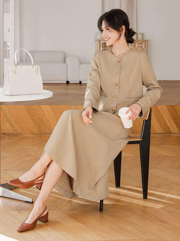 DAZY 2pcs Women Set: Long Blazer Jacket And Midi Pencil Skirt