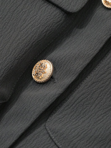 DAZY 2pcs Women Set: Solid Color Round Neck Jacket And Wide Leg Pants