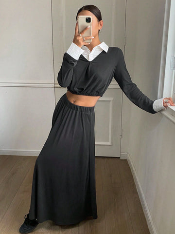 DAZY 2pcs Women's 2 In 1 Top And Skirt Set