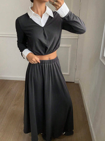 DAZY 2pcs Women's 2 In 1 Top And Skirt Set