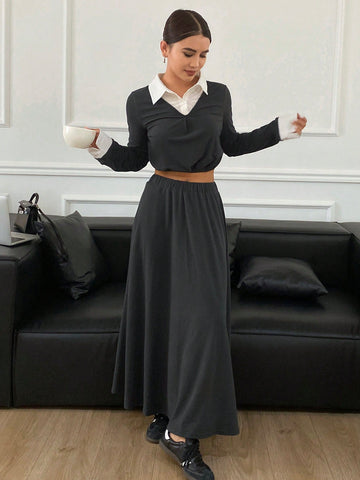 DAZY 2pcs Women's 2 In 1 Top And Skirt Set