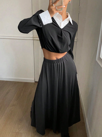 DAZY 2pcs Women's 2 In 1 Top And Skirt Set