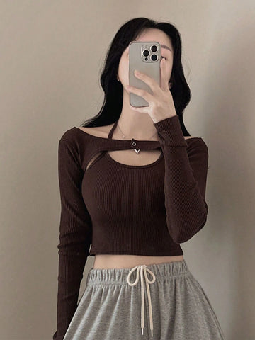 DAZY 2pcs Women's Crop Top And Camisole Vest Set