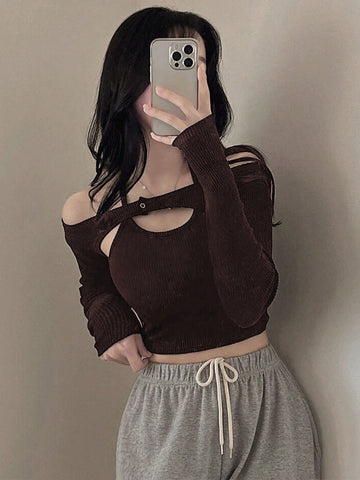 DAZY 2pcs Women's Crop Top And Camisole Vest Set