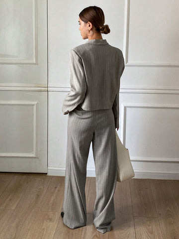 DAZY 2pcs Women's Front Button Long Sleeve Top And Pants Casual Autumn New Sets