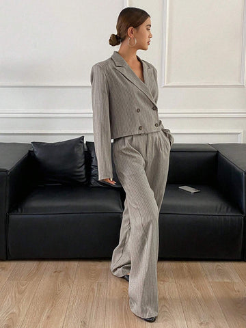 DAZY 2pcs Women's Front Button Long Sleeve Top And Pants Casual Autumn New Sets