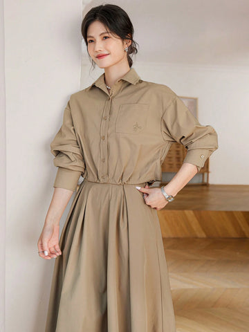 DAZY 2pcs Women's Set - Wrap Waist Fit-And-Flare Skirt & Blouse, Elegant Lady Vibe