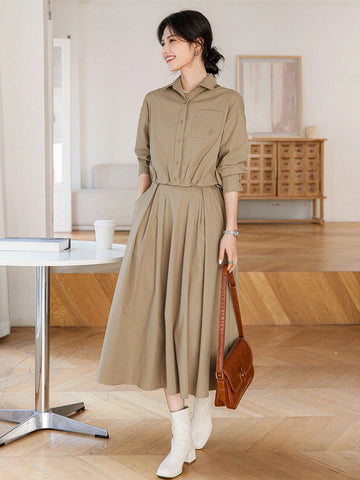 DAZY 2pcs Women's Set - Wrap Waist Fit-And-Flare Skirt & Blouse, Elegant Lady Vibe