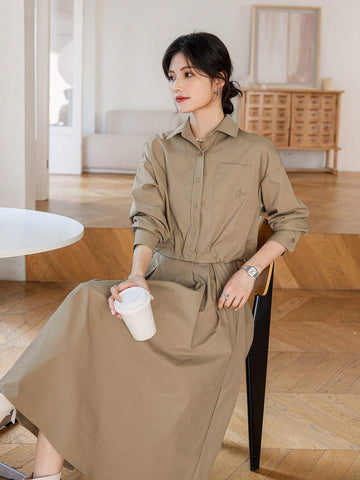 DAZY 2pcs Women's Set - Wrap Waist Fit-And-Flare Skirt & Blouse, Elegant Lady Vibe