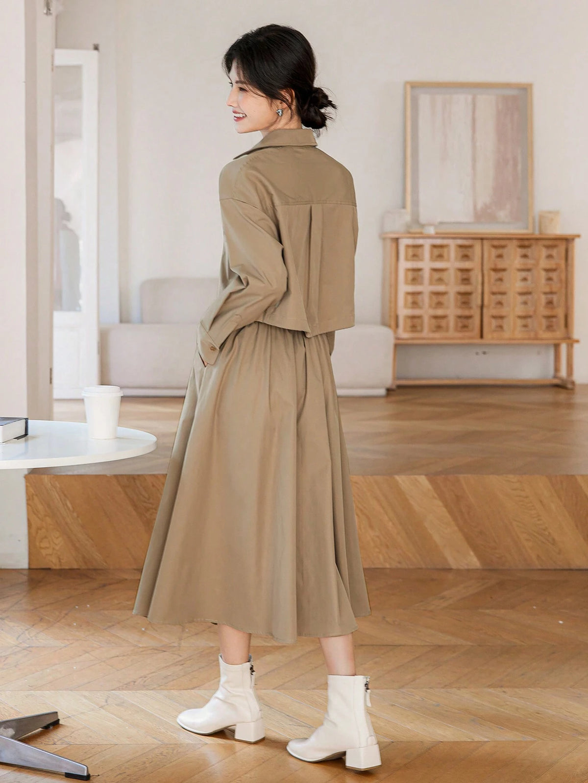 DAZY 2pcs Women's Set - Wrap Waist Fit-And-Flare Skirt & Blouse, Elegant Lady Vibe