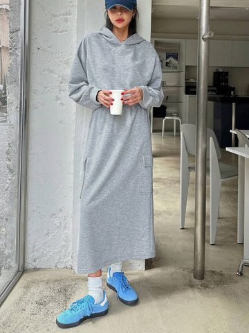DAZY 2pcs Women's Simple Hooded Sweatshirt And A-Line Skirt Set