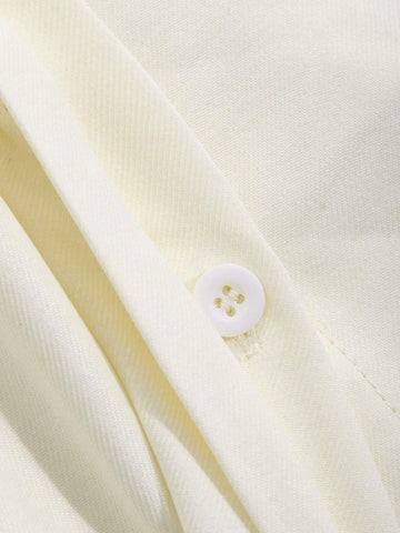 DAZY 2pcs Women's Solid Color Dropped Shoulder Long Sleeve Pocket Loose Shirt And Wide Leg Pants Set