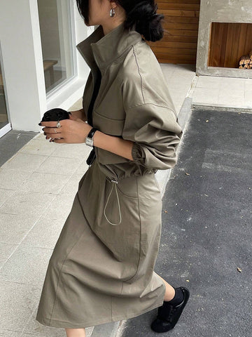 DAZY 2pcs Women's Solid Color Loose Cargo Jacket & Skirt Set
