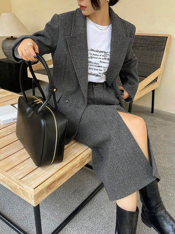 DAZY 2pcs Women's Woolen Casual Suit Set