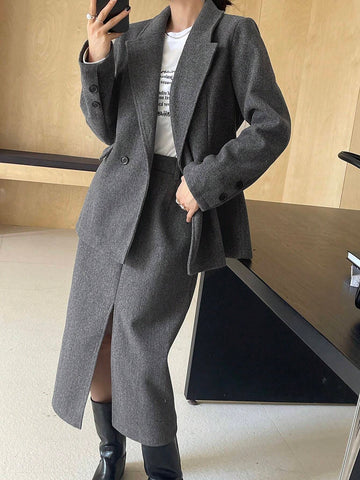 DAZY 2pcs Women's Woolen Casual Suit Set