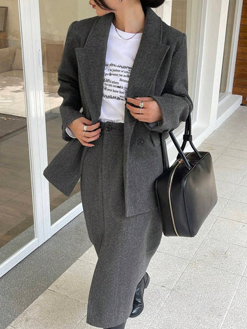 DAZY 2pcs Women's Woolen Casual Suit Set