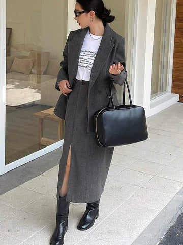 DAZY 2pcs Women's Woolen Casual Suit Set