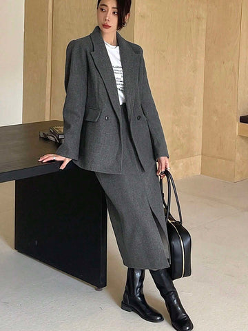 DAZY 2pcs Women's Woolen Casual Suit Set