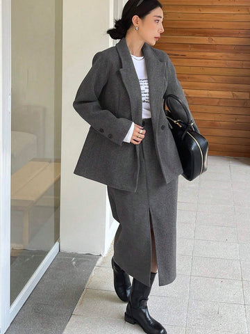 DAZY 2pcs Women's Woolen Casual Suit Set