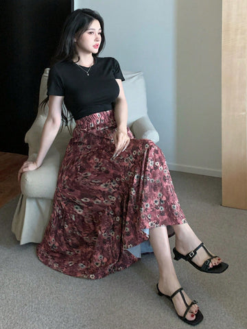 DAZY Allover Ditsy Floral Pleated Skirt For Women, Minimalist Fashion Casual Daily Wear