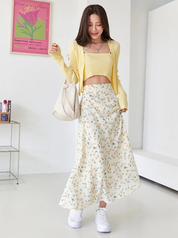 DAZY Allover Floral High Waist Skirt