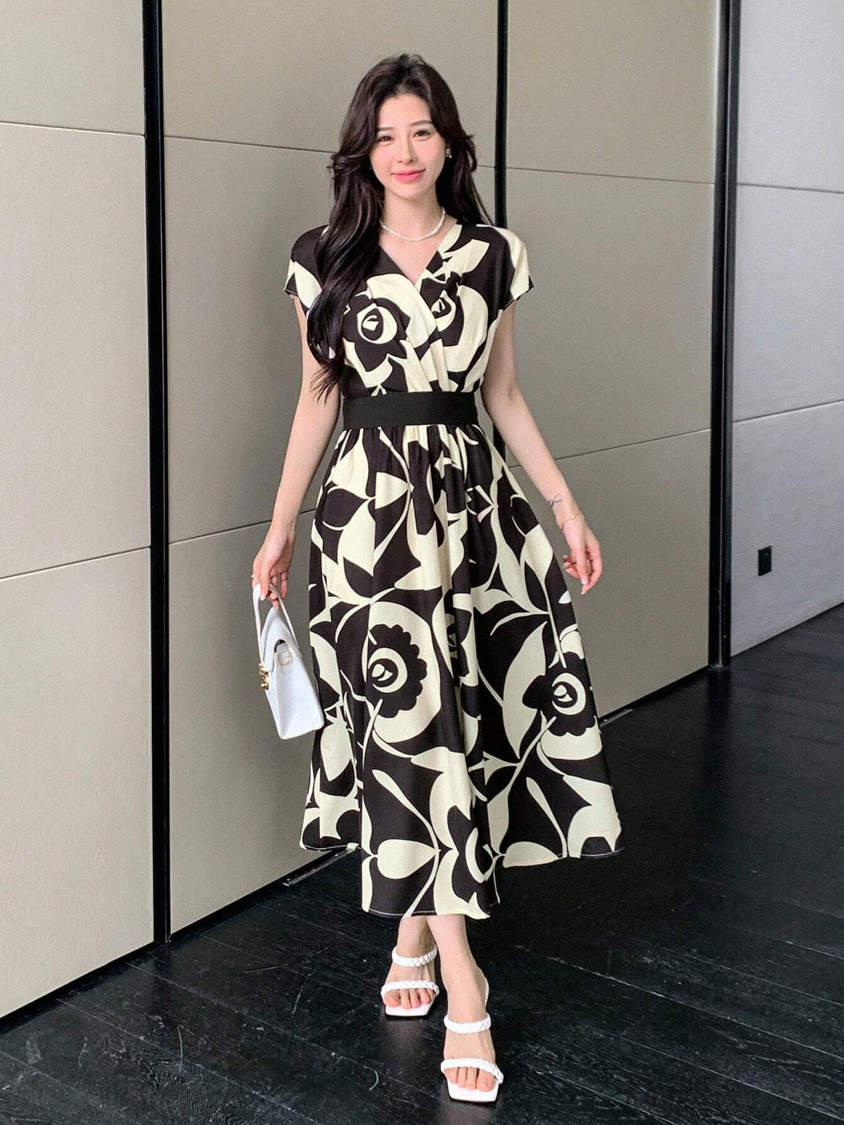 DAZY Allover Flowers Print Belted Short Dress For Summer