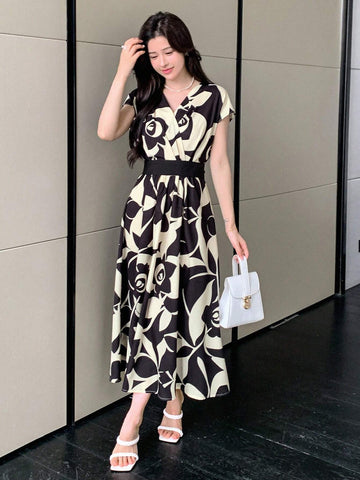 DAZY Allover Flowers Print Belted Short Dress For Summer