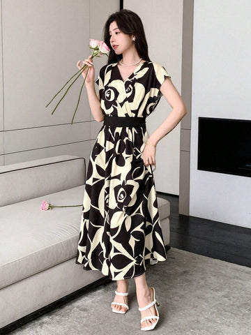 DAZY Allover Flowers Print Belted Short Dress For Summer