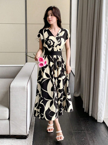 DAZY Allover Flowers Print Belted Short Dress For Summer