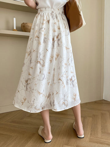 DAZY Allover Print Elastic Waist Skirt