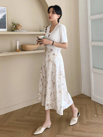 DAZY Allover Print Elastic Waist Skirt